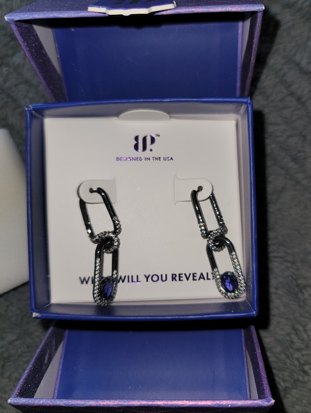NWT-BP Serenade of the Deep. Tanzanite Cibuc Zirconia Hematite Plating Earrings
